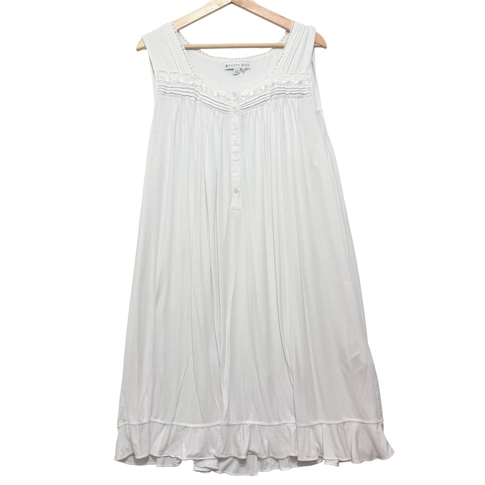 Eileen West Women's Nightgown XL White Modal Lace Ruffle Coquette Cottagecore